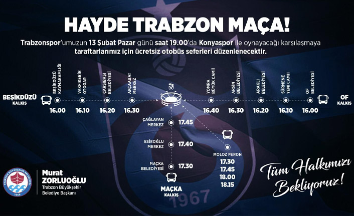 Trabzonspor için otobüsler ücretsiz hizmet verecek
