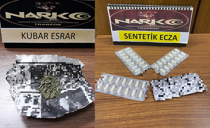 Trabzon’da  bir miktar kubar esrar ile 4 blister halinde 56 adet Sentetik Ecza ele geçirildi.