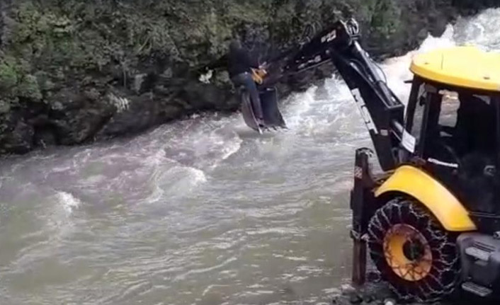Trabzon'da kepçeyle kedi kurtarma operasyonu