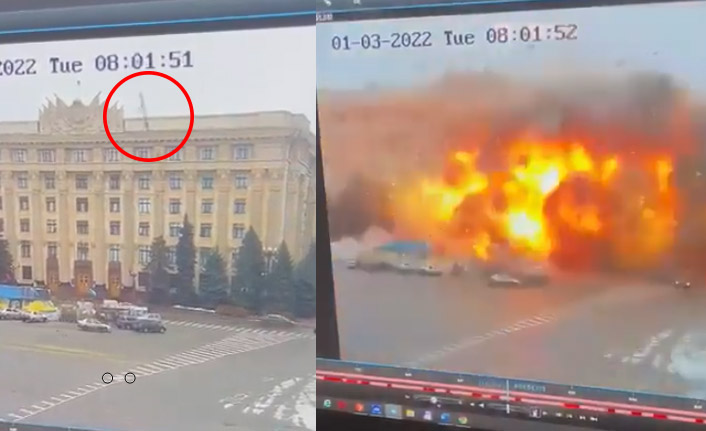 Rusya Harkov belediye binasını böyle vurdu! O anlar kamerada
