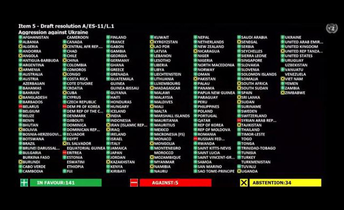 Birleşmiş Milletler Rusya'yı kınadı! 5 Ülke hayır oyu kullandı