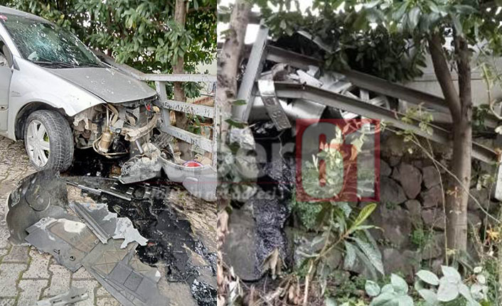 Trabzon'da kaza! Korkuluklara çarparak durabildi