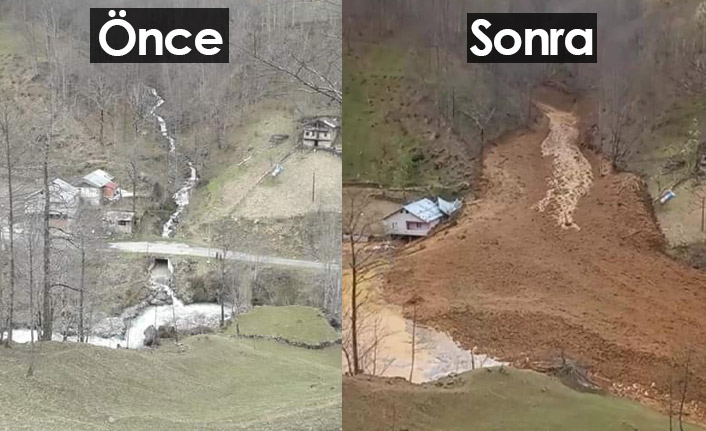Trabzon'da heyelanın boyutu böyle ortaya çıkardı