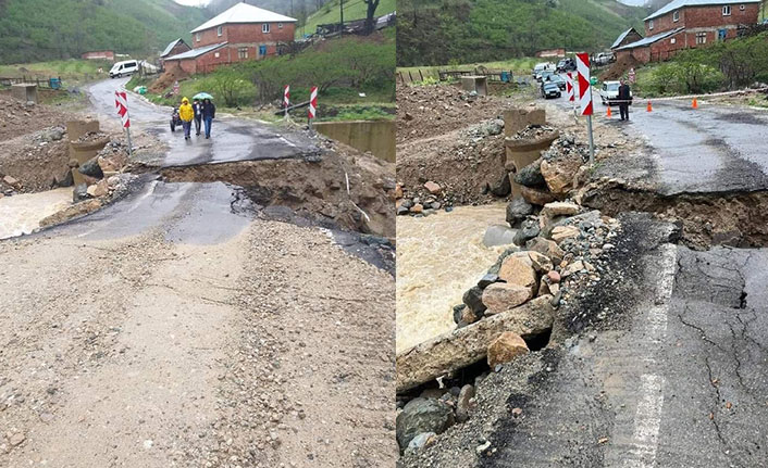 Giresun'da dere taştı! Karayolu ulaşıma kapandı