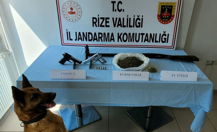 Rize'de operasyon! Ruhsatsız tabanca ve uyuşturucu