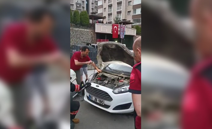 Trabzon'da otomobilin motor kısmından gelen seslerin nedeni herkesi şaşırttı
