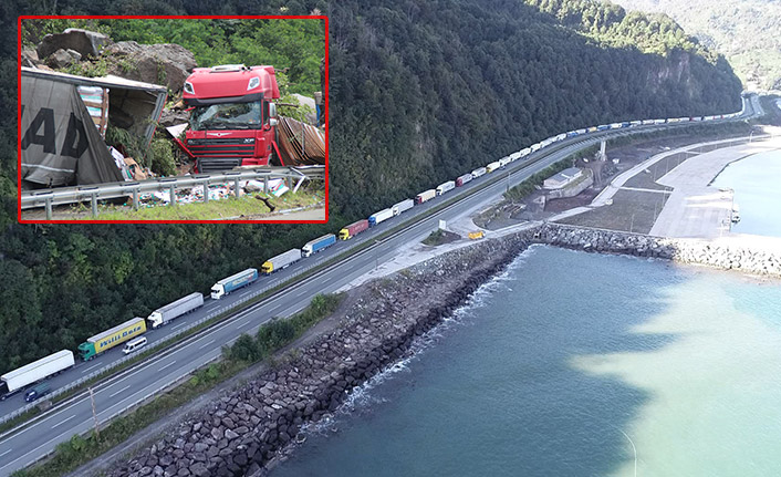 Heyelan sahasındaki TIR kuyruğunda 'korkulu' bekleyiş