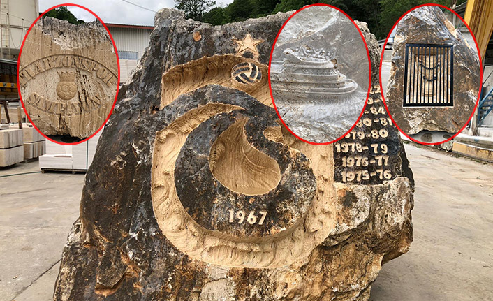 Trabzon'da mermer ustalarından 13 tonluk şampiyonluk anıtı