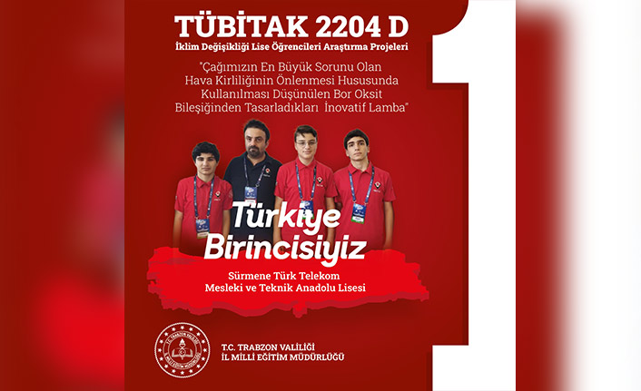 Eğitimde başarılar devam ediyor! TÜBİTAK Türkiye birincisi Trabzon'dan
