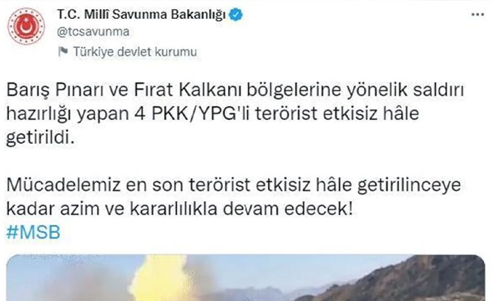MSB saldırı hazırlığındaki 4 teröristin etkisiz hale getirildiğini açıkladı