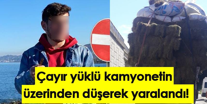 Çayır yüklü kamyonetin üzerinden düşerek yaralandı!