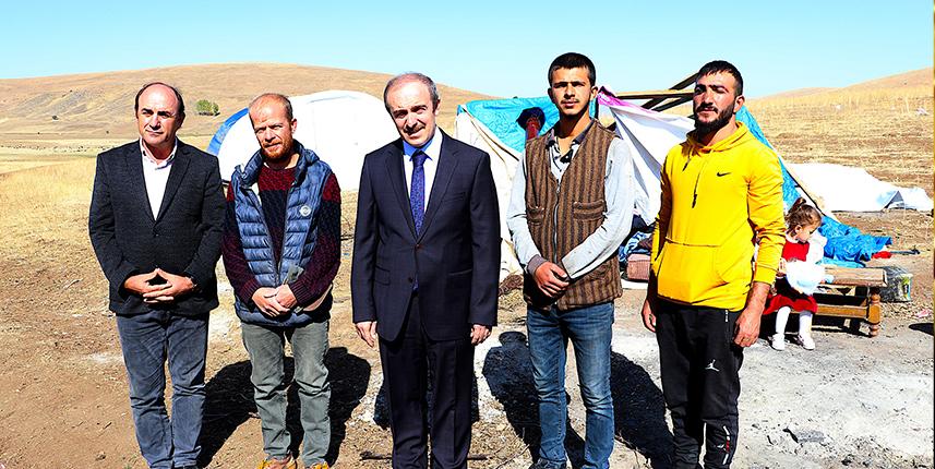 Çadırı zarar gören besicilere vali yardım etti