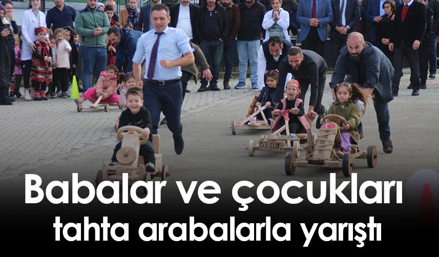 Rize’de babalar ve çocukları tahta arabalarla yarıştı