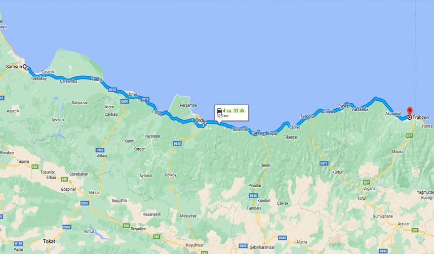 Samsun Trabzon arası kaç kilometre? Trabzon Samsun arası kaç saat?