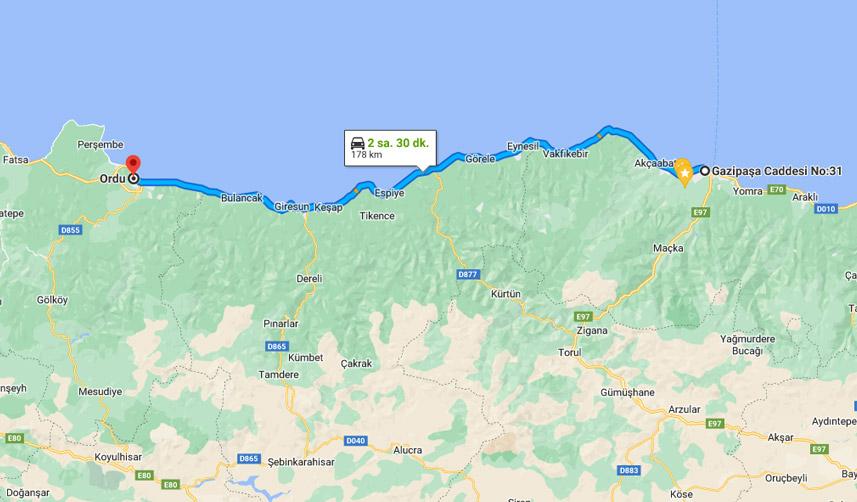 Trabzon Ordu arası kaç kilometre? Ordu Trabzon arası kaç saat?