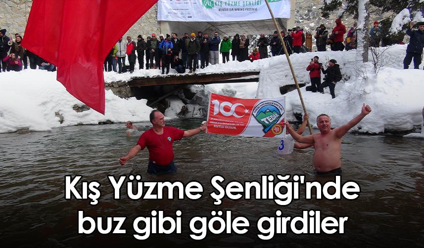 Kış Yüzme Şenliği'nde buz gibi göle girdiler