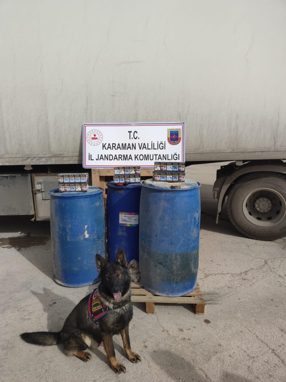 Karaman’da durdurulan tırda kaçak sigara ve mazot ele geçirildi