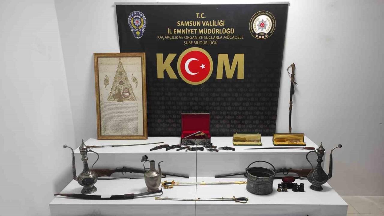 Samsun’da tarihi eser olduğu değerlendirilen 16 kılıç ve 10 tabanca ele geçirildi