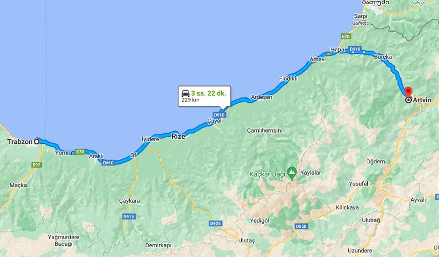 Trabzon Artvin arası kaç km? Artvin Trabzon arası kaç saat?