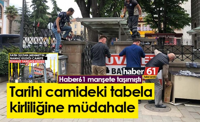 Trabzon’da tarihi cemideki tabela kirliliğine müdahale. Foto Haber