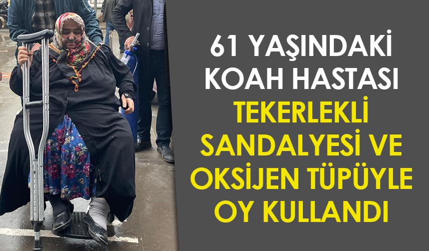 Artvin'de KOAH hastası kadın oksijen tüpüyle oy kullandı