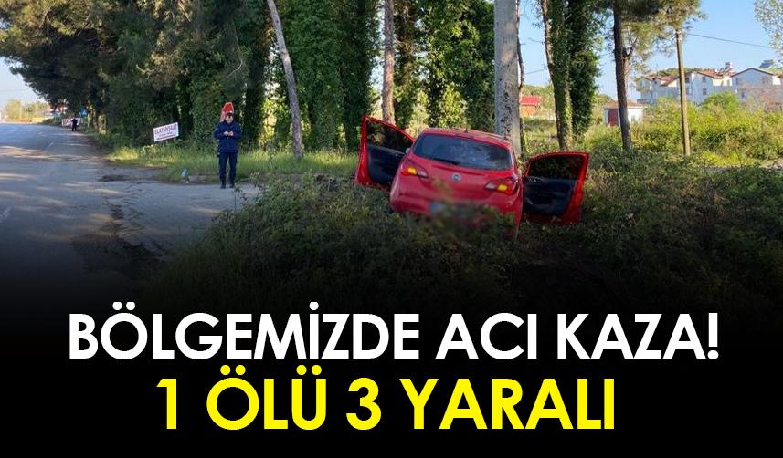 Samsun'da kaza! Otomobil yoldan çıkarak beton direğe çarptı.  1 ölü 3 yaralı.
