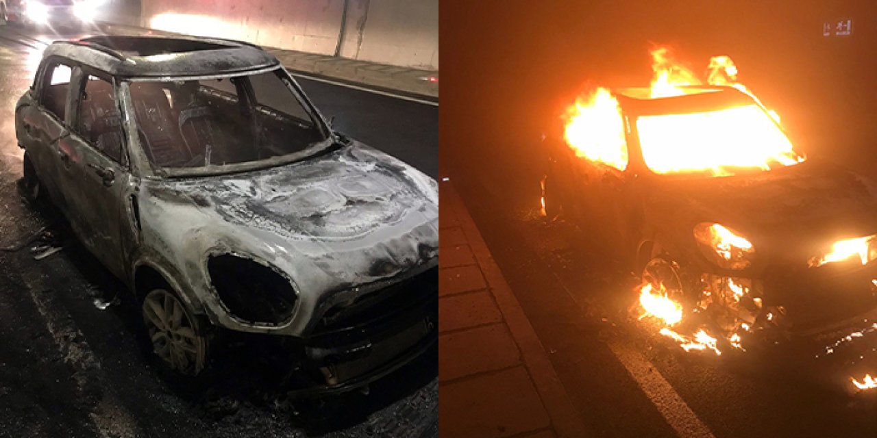 Otomobil yeni Zigana Tüneli'nde alev aldı