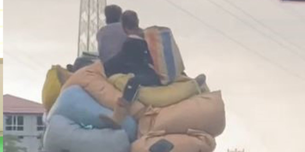 Artvin'de çay yüklü aracın üzerinde tehlikeli yolculuk!