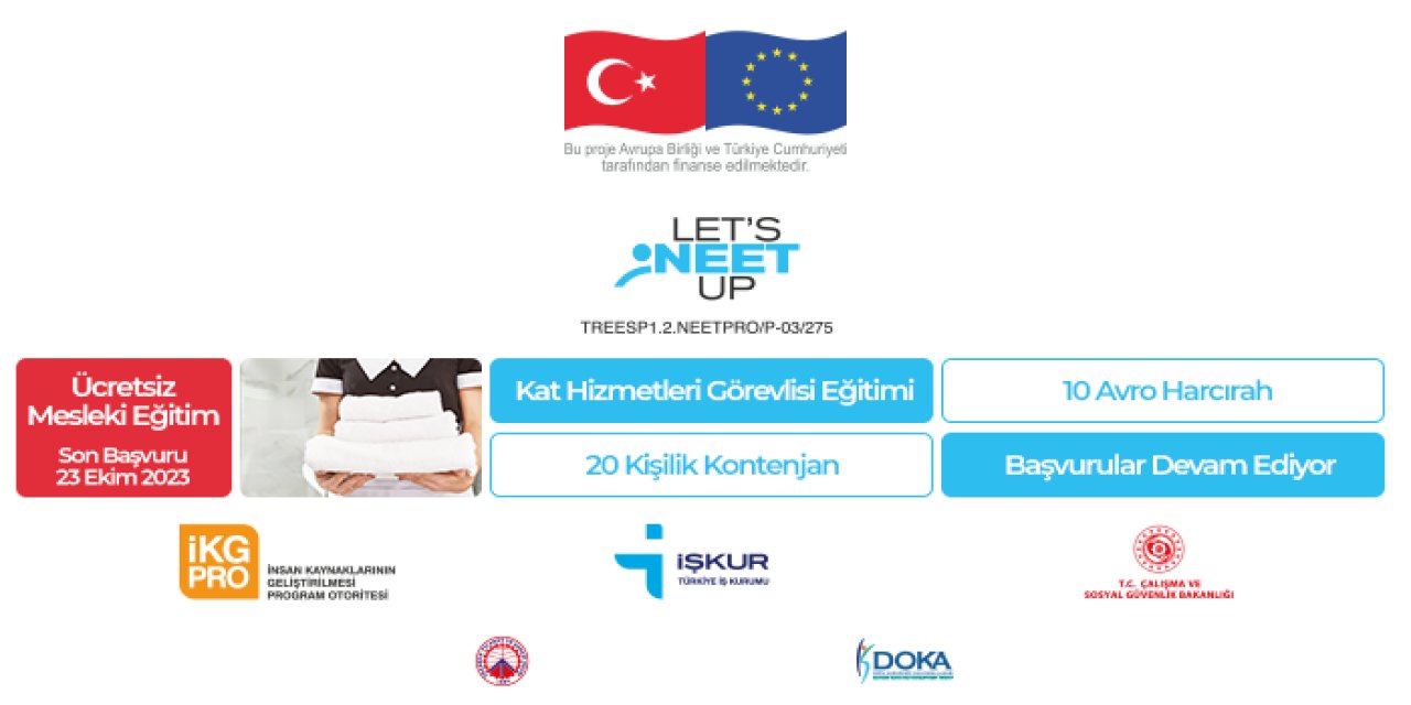 ​​​​​​​KAT HİZMETLERİ GÖREVLİSİ ALANINDA ÜCRETSİZ MESLEKİ EĞİTİM FIRSATI!