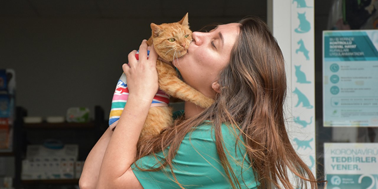 Trabzon'da hayata bağladığı kediyi sahiplendi
