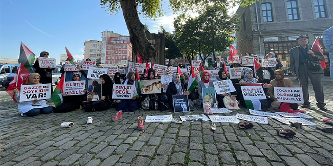 Trabzon'da kadınlardan Filistin'e destek için oturma eylemi