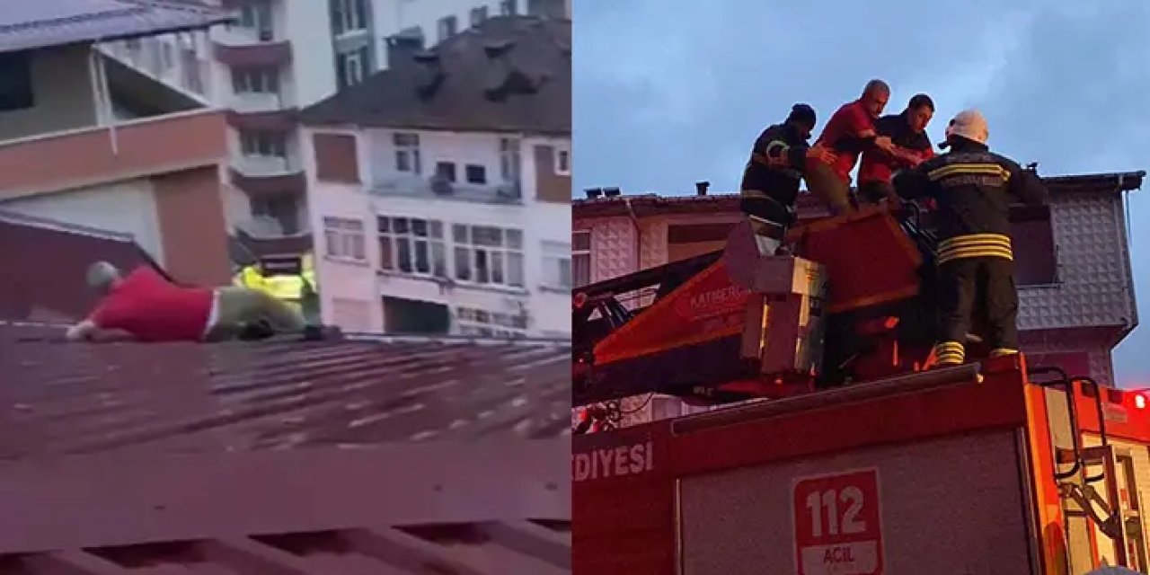 Artvin'de çatıda mahsur kalan kişi itfaiye ekiplerince kurtarıldı