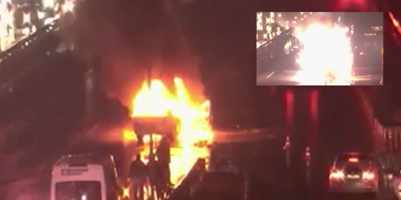 15 Temmuz Şehitler Köprüsü'nde yangın paniği! Araç alevler içinde kaldı patlamalar yaşandı