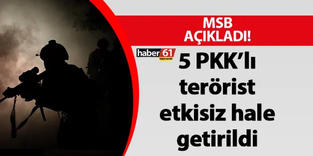 MSB açıkladı! 5 PKK’lı terörist etkisiz hale getirildi