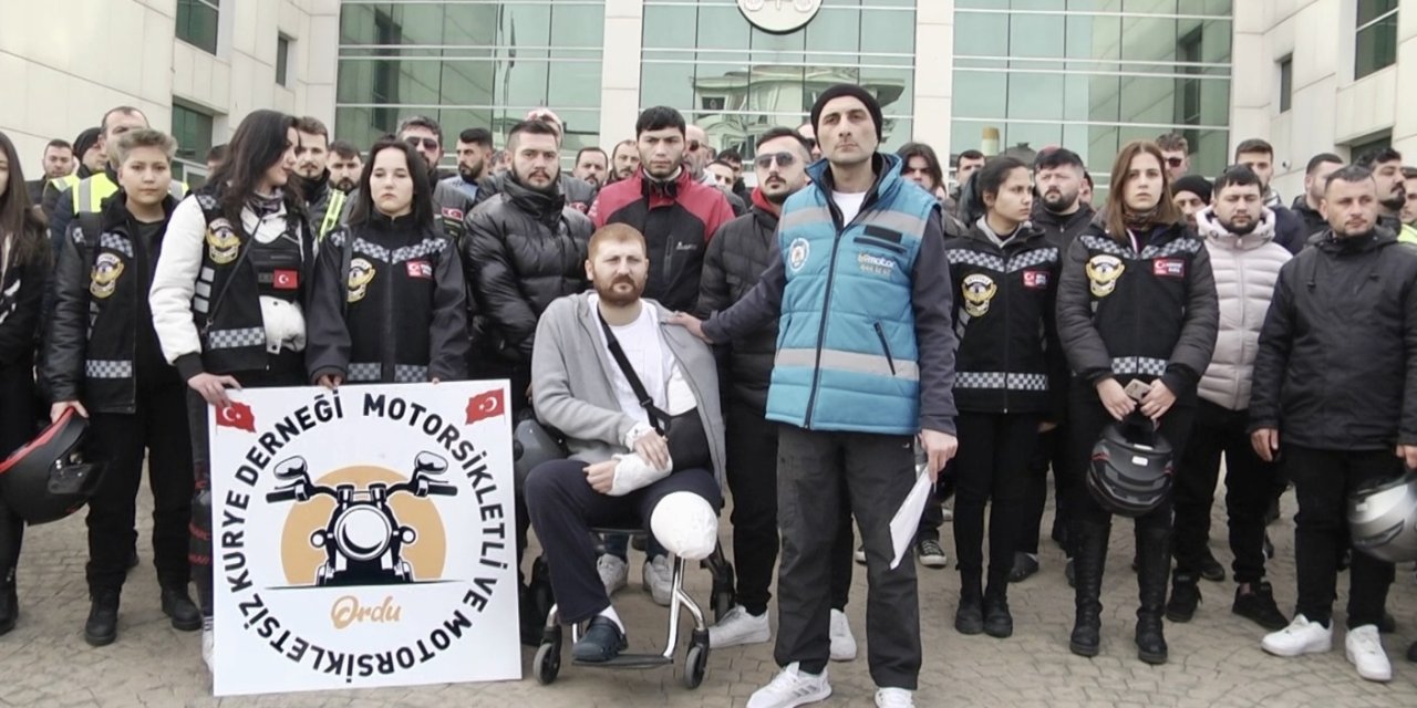 Ordu'da motosikletli kuryeler trafik kazalarına dikkat konvoyu