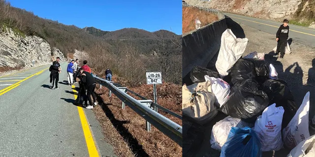 Artvin'de yol kenarındaki çöpleri kooperatif üyeleri temizledi