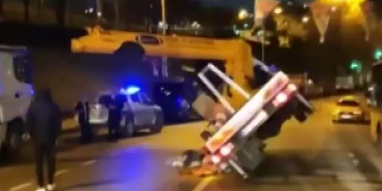 İstanbul'da parti bayrakları sökerken vinç devrildi! 2 yaralı