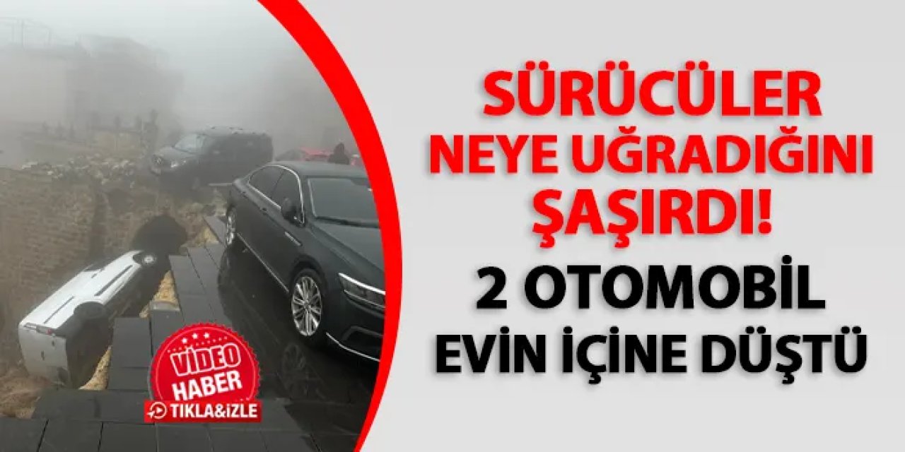 Sürücüler neye uğradığını şaşırdı! Yol çöktü, iki araç evin  içine düştü