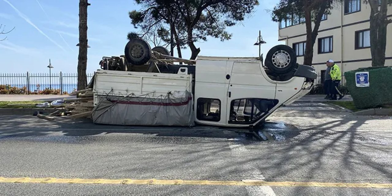 Ordu’da takla atan kamyonetten yara almadan kurtuldular