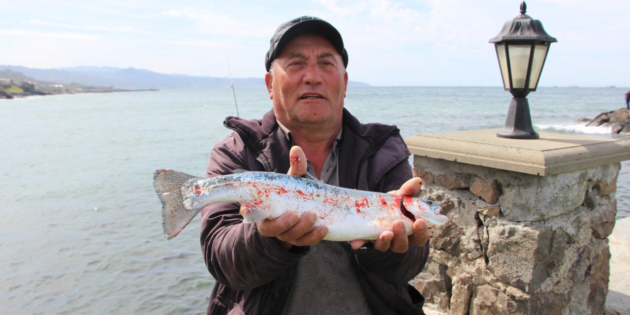 Trabzon'da somon kafesleri yırtıldı! Oltasını kapan sahile koştu