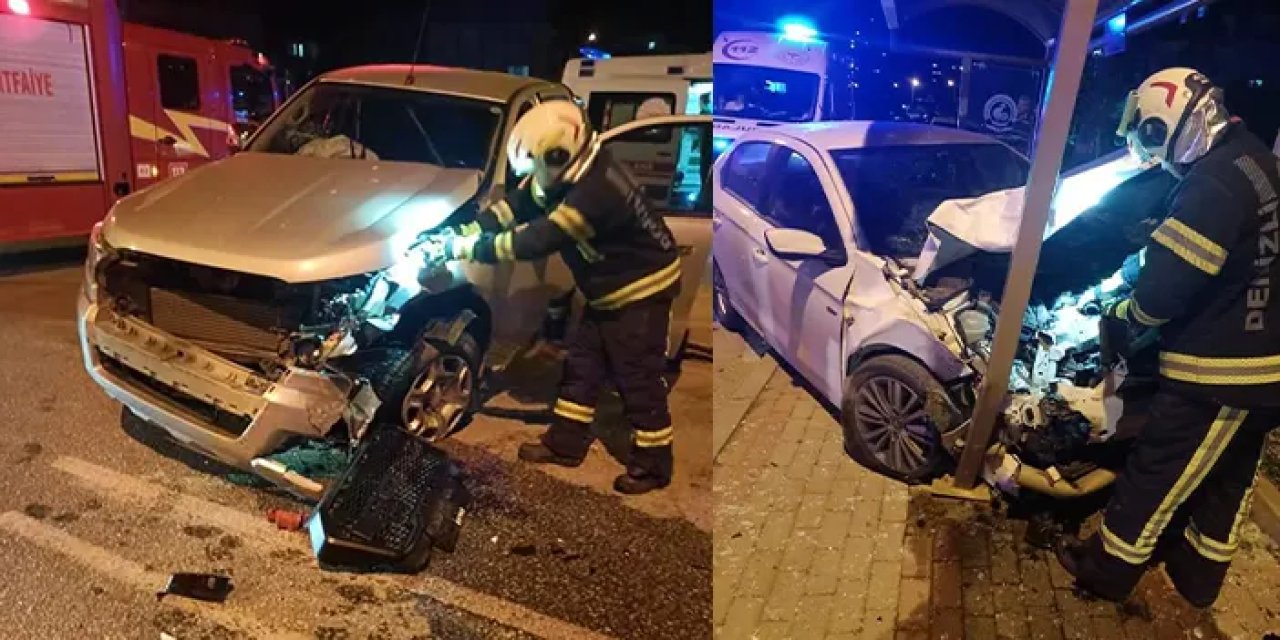 Denizli'de iki otomobil çarpıştı! 4 yaralı
