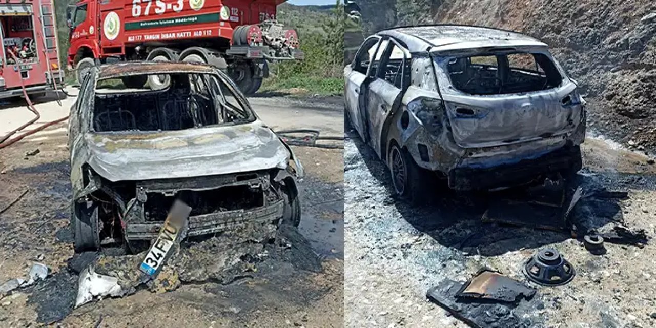 Karabük'te seyir halindeki otomobil yandı