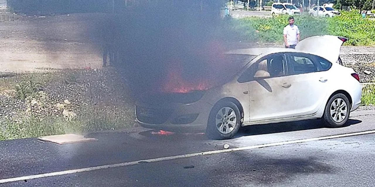 Şanlıurfa'da yanan otomobile pet şişelerle müdahale ettiler