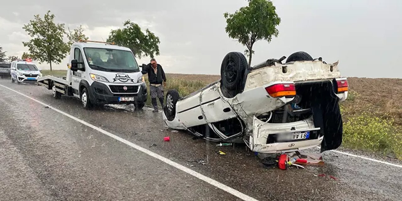 Konya'da otomobil takla attı! 3 yaralı