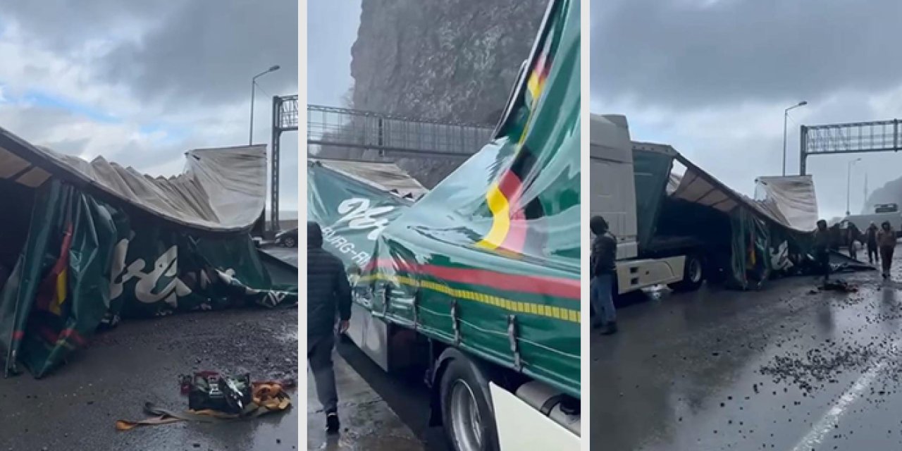 Artvin’de dev dalgalar tırın dorsesini parçaladı!