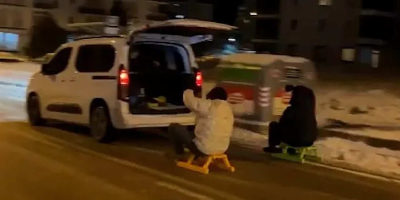 Samsun’da çocuklardan tehlikeli kızak eğlencesi!