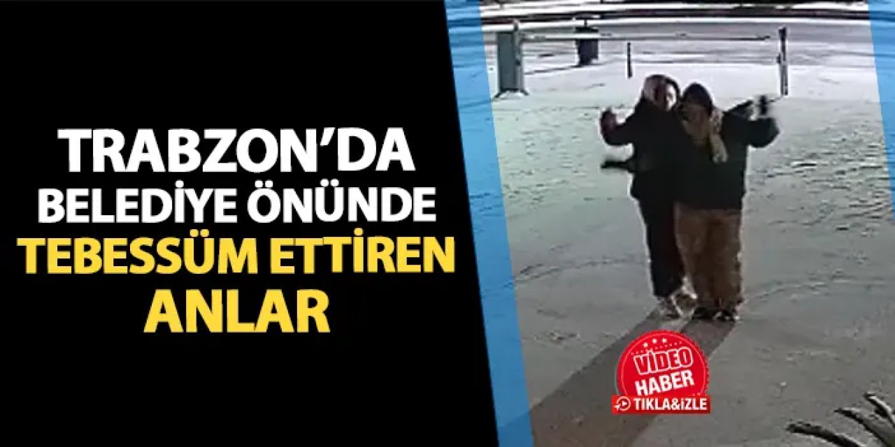 Trabzon'da belediye önünde tebessüm ettiren anlar! Kalp çizip dans ettiler