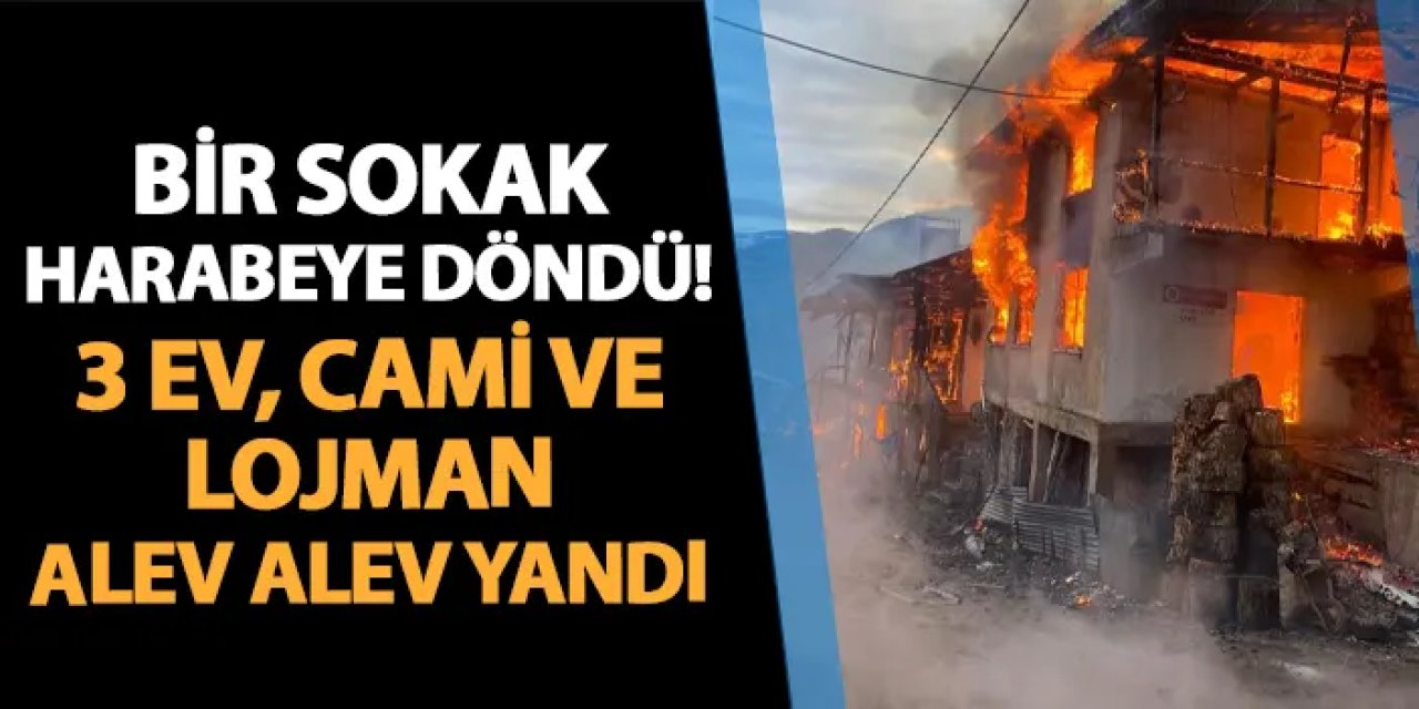 Artvin'de bir sokak harabeye döndü! 4 ev, cami ve lojman alev alev yandı