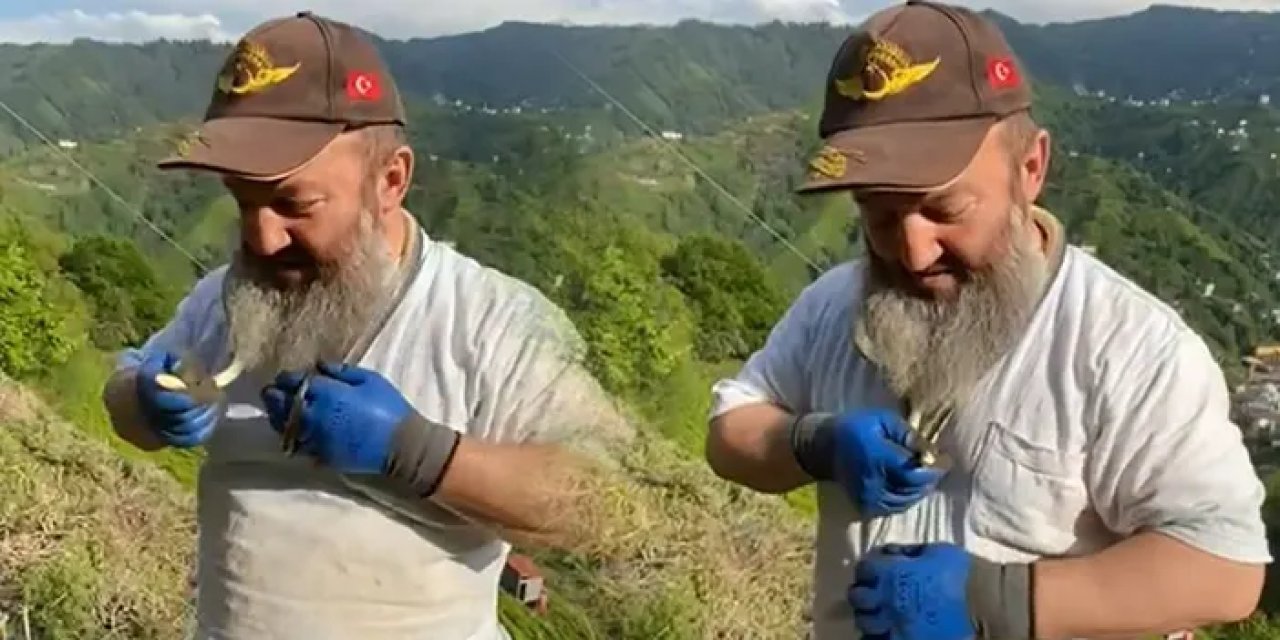 Karadeniz'de akıl almaz iş! Yılanı yakalayıp boynuna doladı