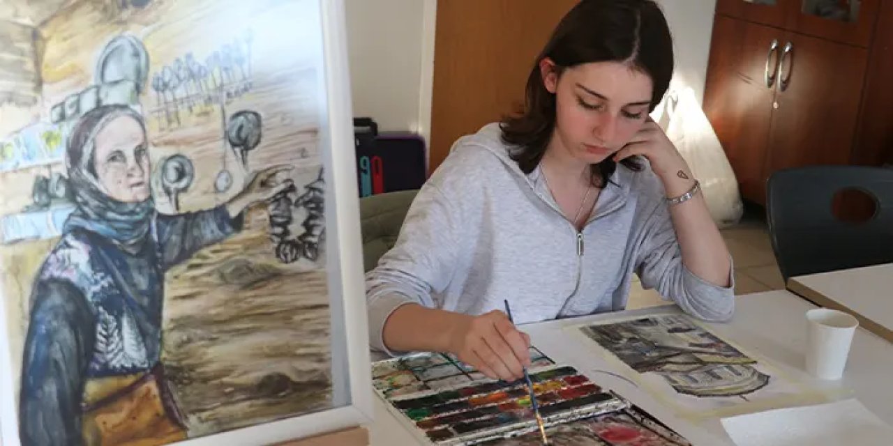 Trabzonlu Betül’e uluslararası birinciliği getiren' Dürdane Teyze' tuvali